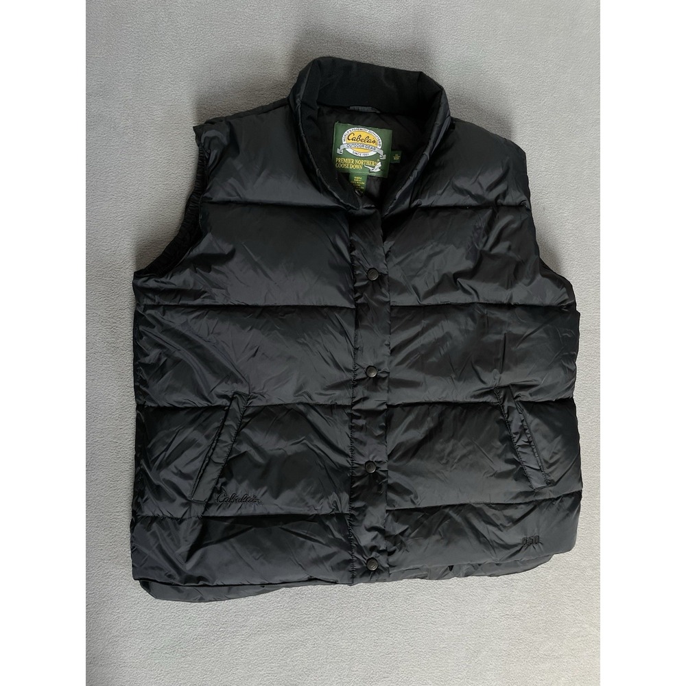 Cabelas Premier Northern Goose Down Puffer Vest Black Full Zip 650 Fill Mens Med